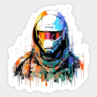 Man With Helmet Video Game Character Futuristic Warrior Portrait  Abstract Sticker